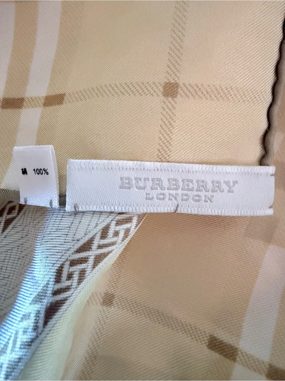 Burberry Beige and Cream Check Silk Scarf